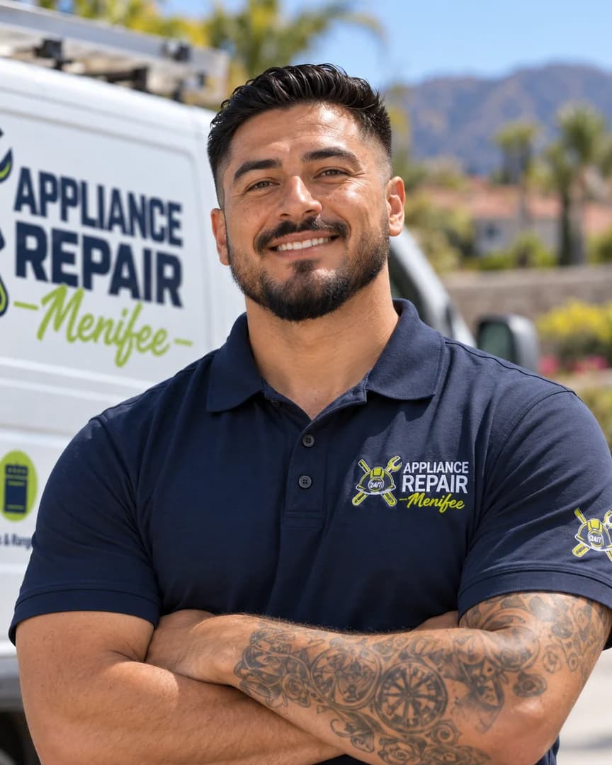 Jim Patterson, owner and lead technician, beside an Appliance Repair Menifee service van